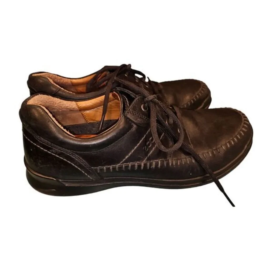 ECCO BLACK LEATHER LACE‎ UP OXFORDS STITCHED SIZE 10